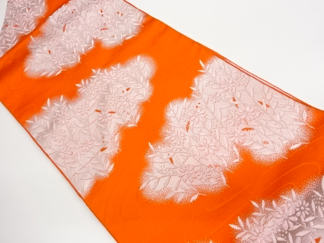 Nagoya obi woven with abstract cloud and flower-leaf pattern